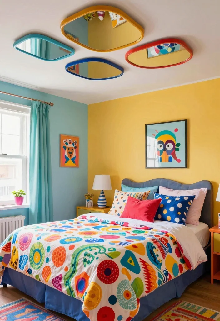 16 Mirror on Ceiling Above Bed Ideas Dramatic Luxe Accent 8 16 Mirror on Ceiling Above Bed Ideas Dramatic Luxe Accent - 8. Colorful Reflections for a Fun Vibe 1