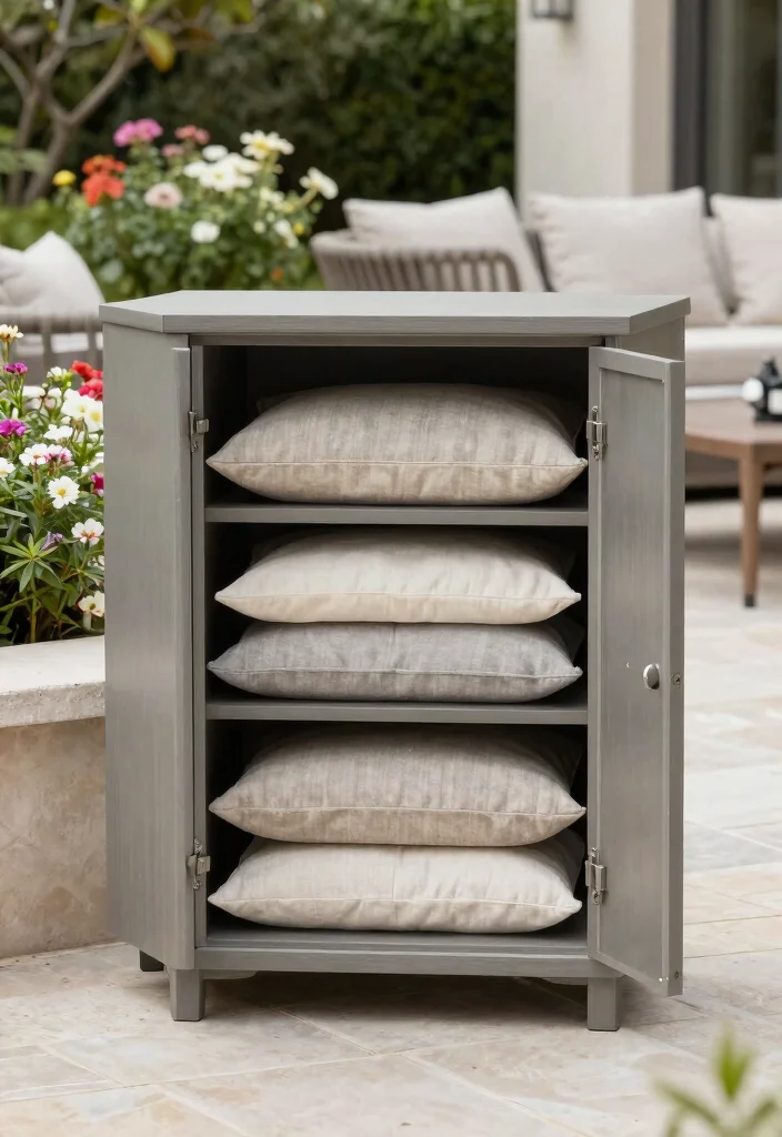 16 Patio Cushion Storage Ideas: Tidy Weatherproof Solutions 15 16 Patio Cushion Storage Ideas: Tidy Weatherproof Solutions - 15. Use of Outdoor Cabinets 1