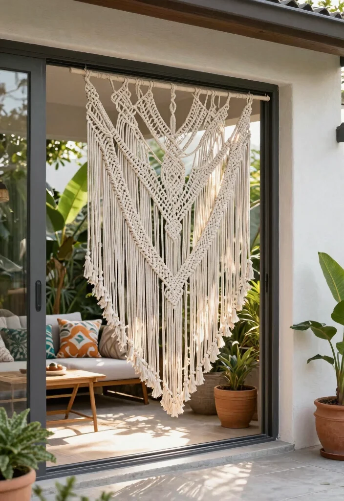 16 Patio Sliding Door Coverings Ideas for Stylish Privacy 10 16 Patio Sliding Door Coverings Ideas for Stylish Privacy - 10. Macramé Hanging Panels for a Boho Touch 1