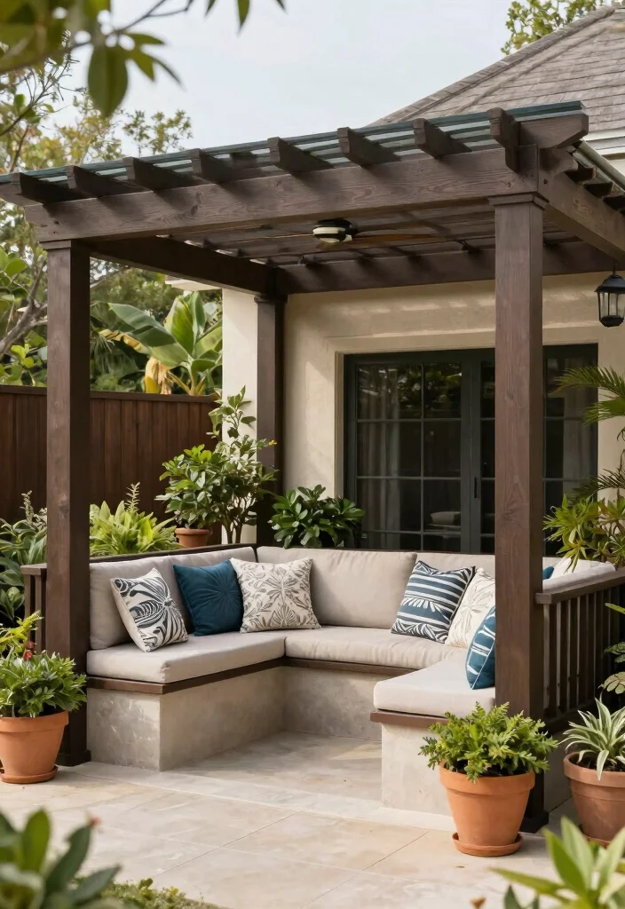 16 Porch Pergola Ideas Welcoming Front Entry Shade - 12. Pergola with Built-In Seating 1