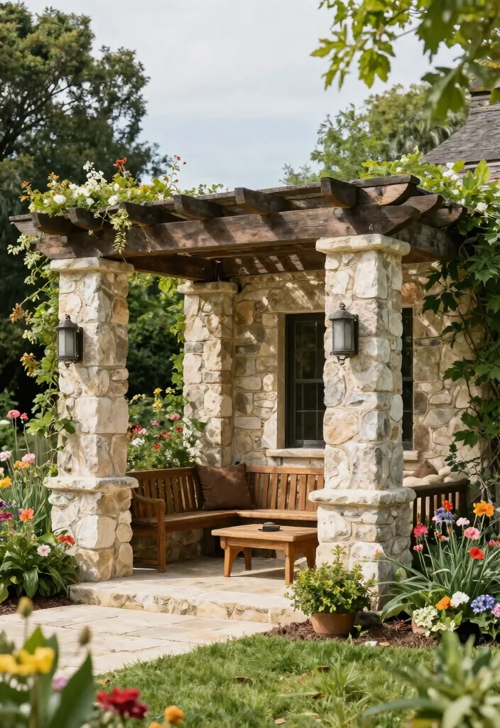 16 Porch Pergola Ideas Welcoming Front Entry Shade - 16. Rustic Stone Pergola 1