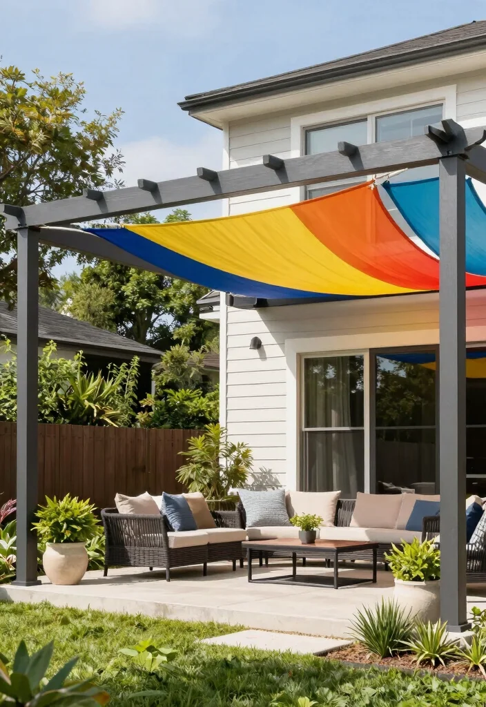 16 Porch Pergola Ideas Welcoming Front Entry Shade - 8. Shade Sail Pergola 1