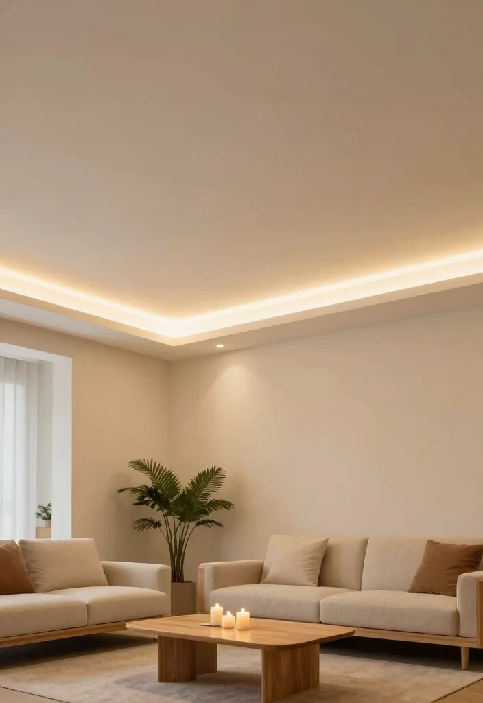 16 Profile Light Ceiling Design for Living Room Ideas Minimal Glow - 1. Sleek LED Strips Along the Perimeter 1