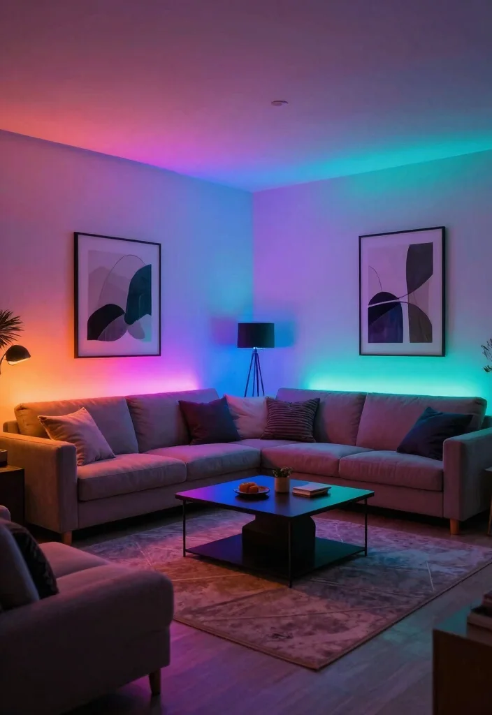 16 Profile Light Ceiling Design for Living Room Ideas Minimal Glow - 10. Color-Changing LED Fixtures 1