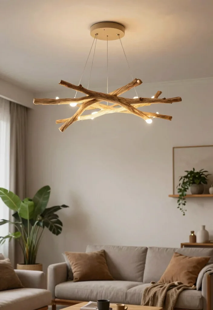 16 Profile Light Ceiling Design for Living Room Ideas Minimal Glow - 11. Organic Shapes with Nature-inspired Lights 1