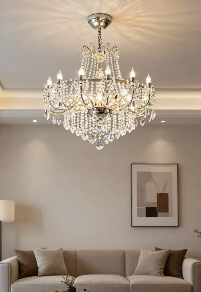 16 Profile Light Ceiling Design for Living Room Ideas Minimal Glow - 12. Elegant Crystal Chandeliers 1