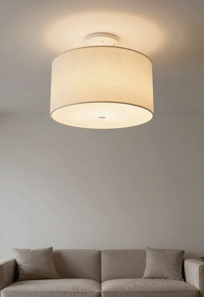 16 Profile Light Ceiling Design for Living Room Ideas Minimal Glow - 16. Minimalist Drum Shade Fixtures 1