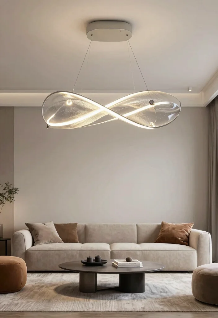 16 Profile Light Ceiling Design for Living Room Ideas Minimal Glow - 5. Artistic Sculptural Lighting 1