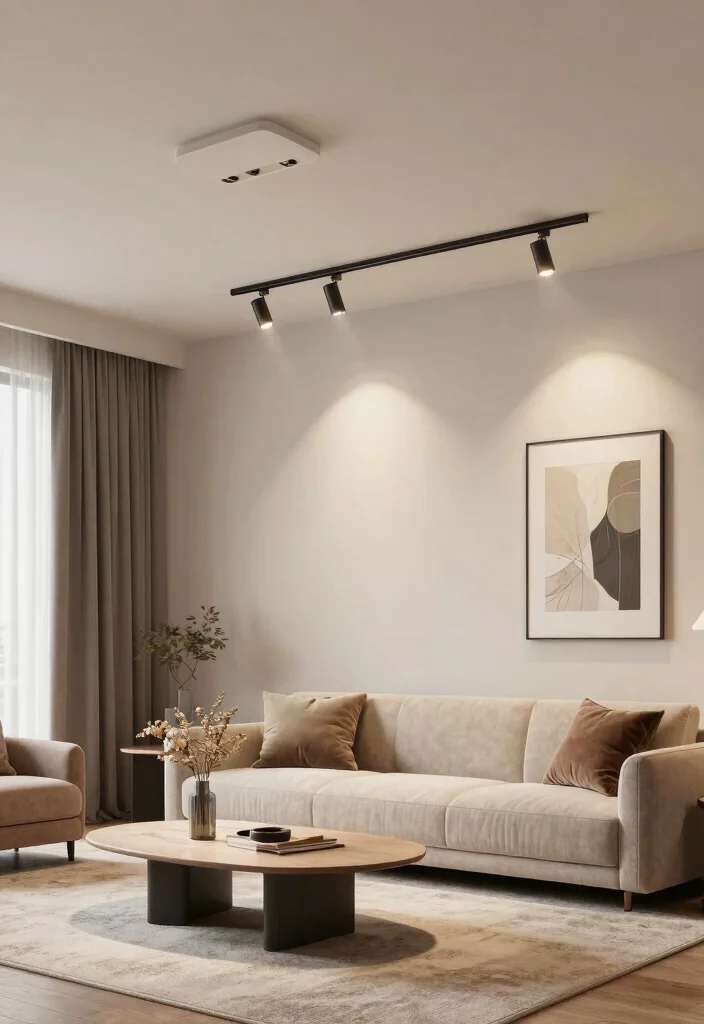 16 Profile Light Ceiling Design for Living Room Ideas Minimal Glow - 7. Adjustable Track Lighting 1