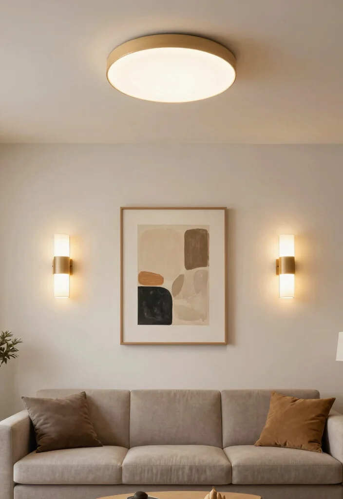 16 Profile Light Ceiling Design for Living Room Ideas Minimal Glow - 8. Layered Lighting with Wall Sconces 1