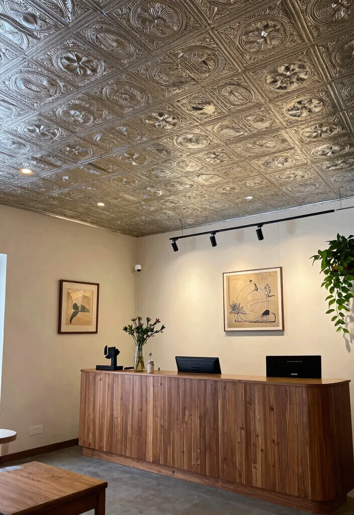 16 Reception Ceiling Design Ideas for an Elegant First Impression 10 16 Reception Ceiling Design Ideas for an Elegant First Impression - 10. Vintage Tin Tile Ceilings 1