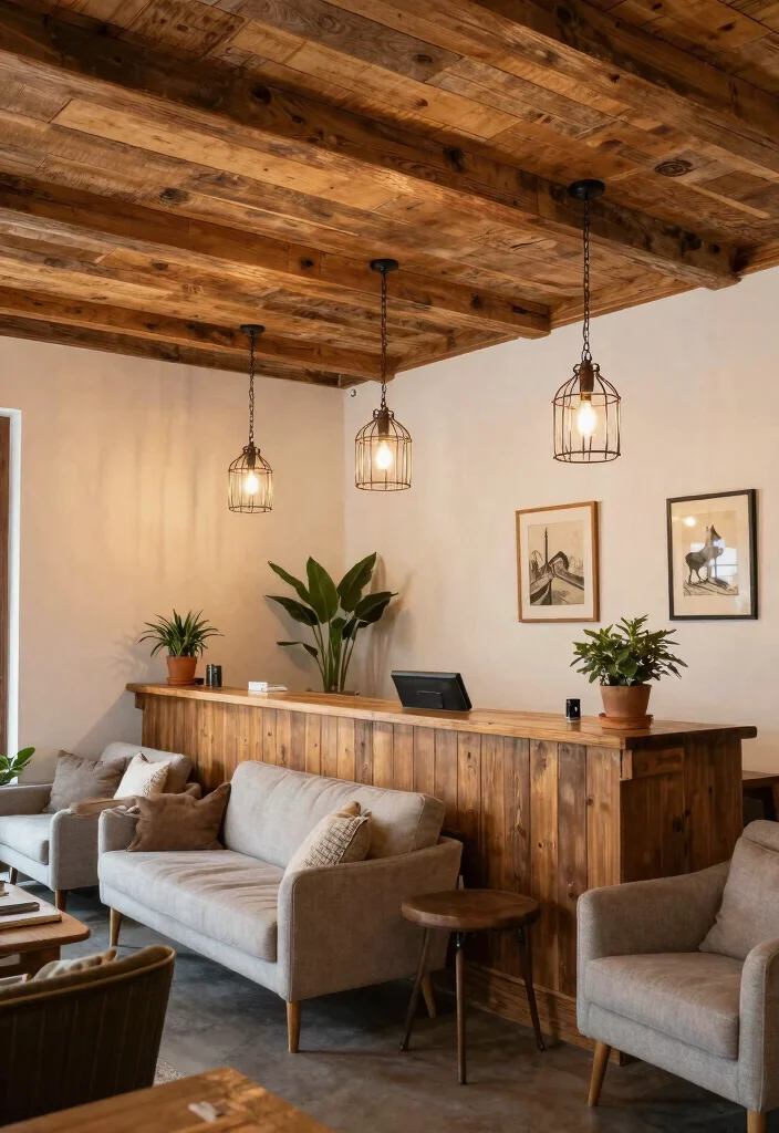 16 Reception Ceiling Design Ideas for an Elegant First Impression 16 16 Reception Ceiling Design Ideas for an Elegant First Impression - 16. Vintage Wood Plank Ceilings 1