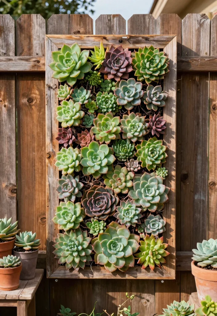 16 Side Yard Fence Ideas to Maximize Narrow Spaces 3 16 Side Yard Fence Ideas to Maximize Narrow Spaces - 3. Vertical Succulent Garden 1
