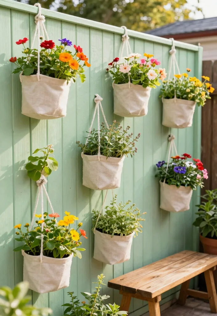 16 Side Yard Fence Ideas to Maximize Narrow Spaces 5 16 Side Yard Fence Ideas to Maximize Narrow Spaces - 5. Fabric Hanging Planters 1