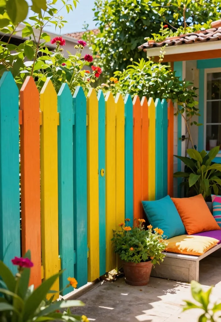 16 Side Yard Fence Ideas to Maximize Narrow Spaces 7 16 Side Yard Fence Ideas to Maximize Narrow Spaces - 7. Colorful Painted Fences 1