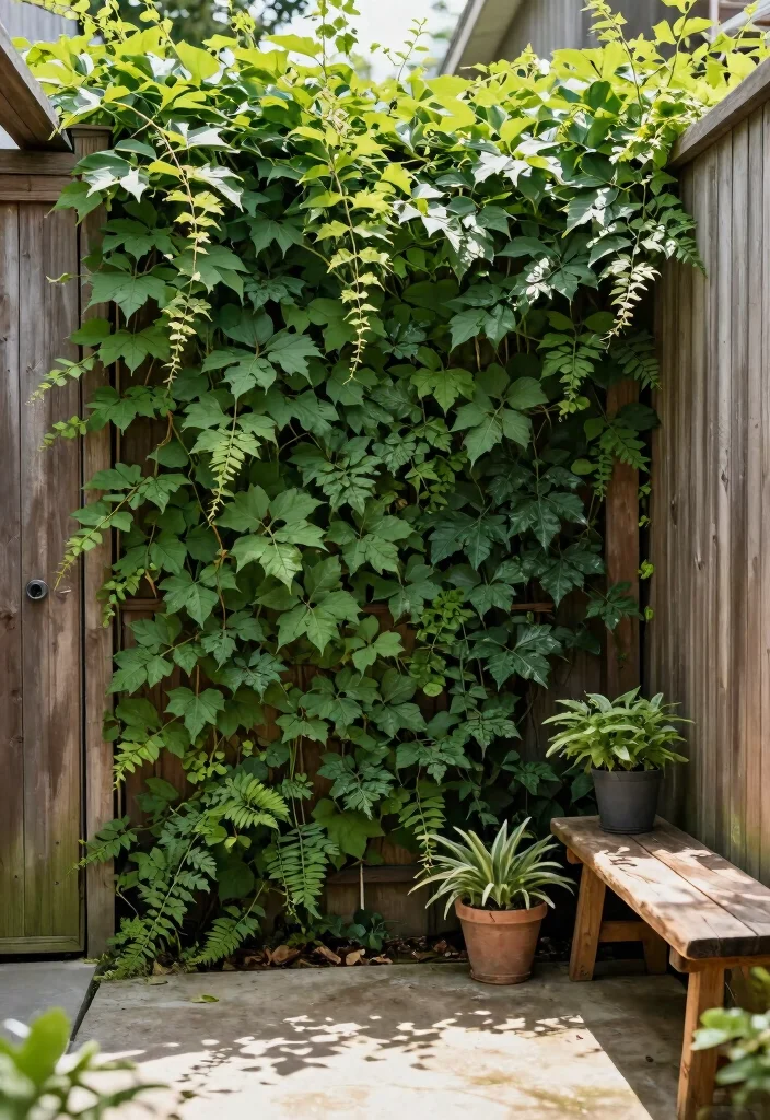 16 Side Yard Fence Ideas to Maximize Narrow Spaces 8 16 Side Yard Fence Ideas to Maximize Narrow Spaces - 8. Green Wall with Climbing Vines 1