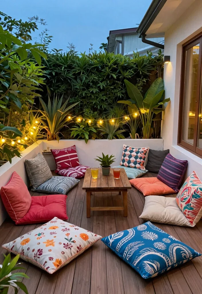 16 Terrace Living Room Ideas for Indoor-Outdoor Flow - 1. Cozy Nook with Floor Cushions 1