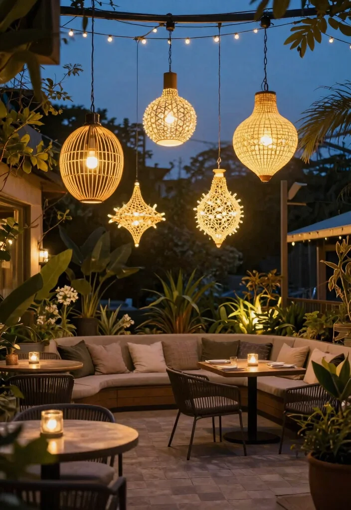 16 Terrace Living Room Ideas for Indoor-Outdoor Flow - 13. Artistic Light Fixtures 1
