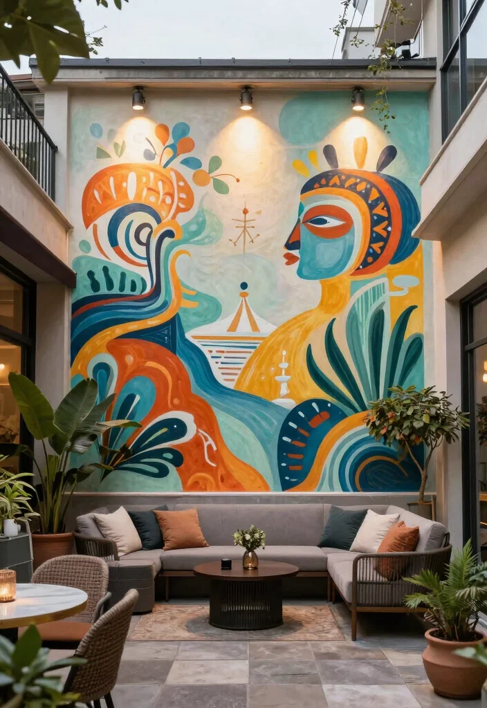 16 Terrace Living Room Ideas for Indoor-Outdoor Flow - 9. Artistic Wall Murals 1