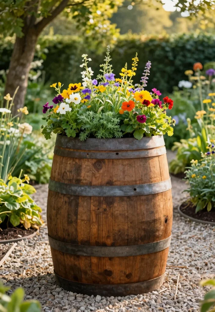 16 Whiskey Barrel Planter Ideas for Rustic Garden Charm - 1. Classic Half-Barrel Planter 1
