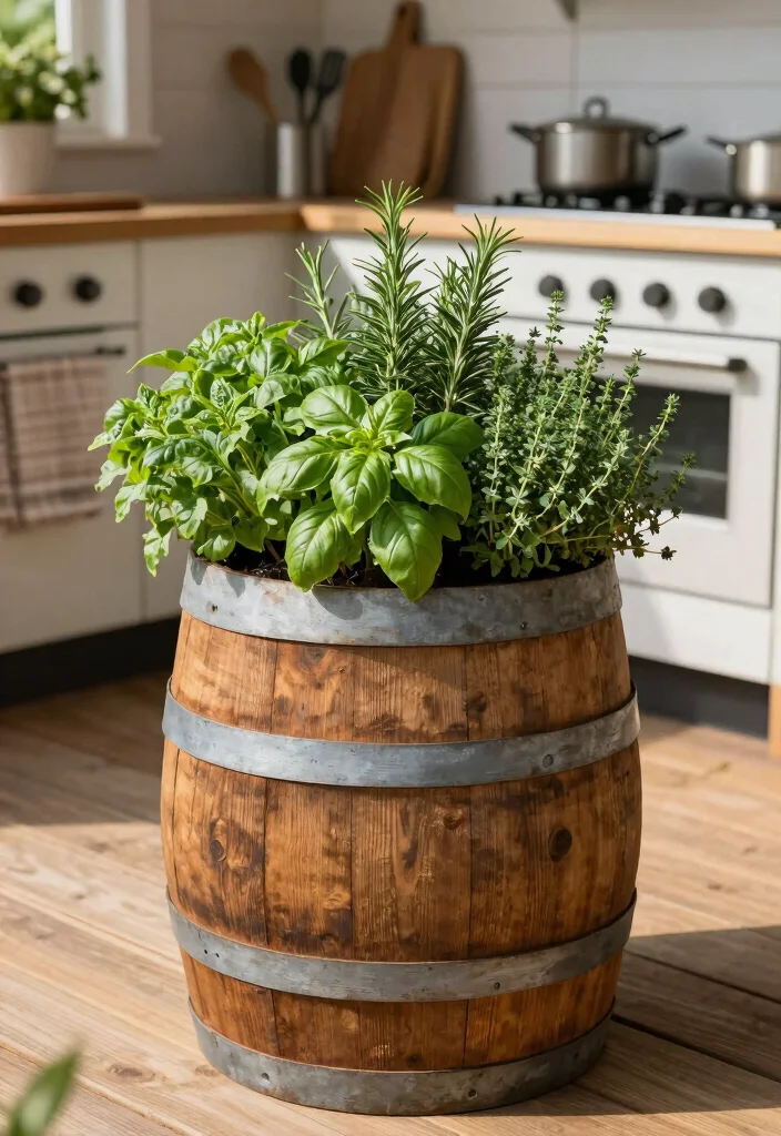 16 Whiskey Barrel Planter Ideas for Rustic Garden Charm - 3. Whiskey Barrel Herb Garden 1