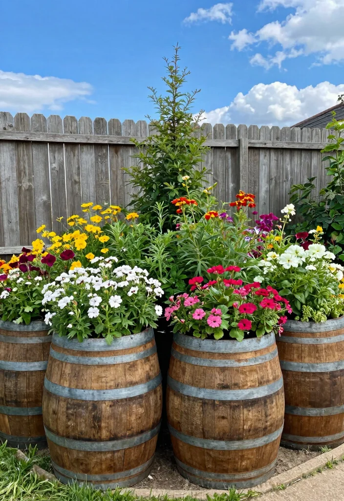 16 Whiskey Barrel Planter Ideas for Rustic Garden Charm - 4. Rustic Flower Bed Edging 1