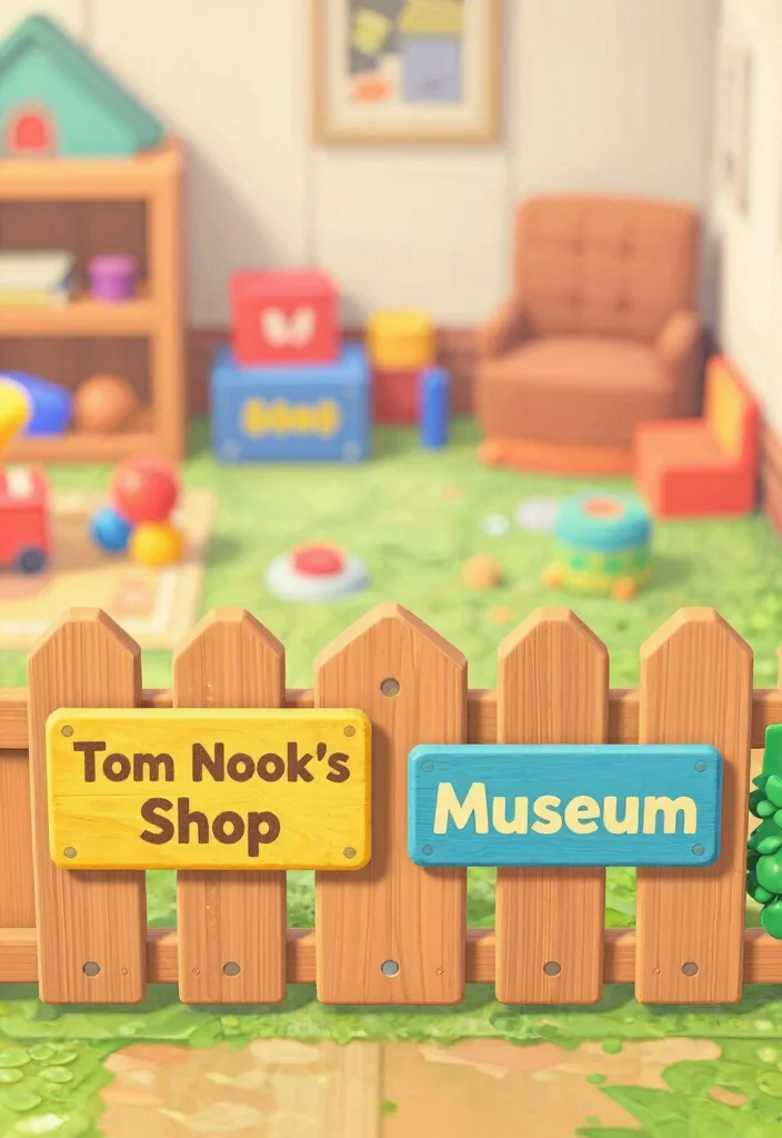 17 Animal Crossing Fence Ideas: Cute Game Inspired Designs - 6. Themed Animal Crossing Sign Fence 1