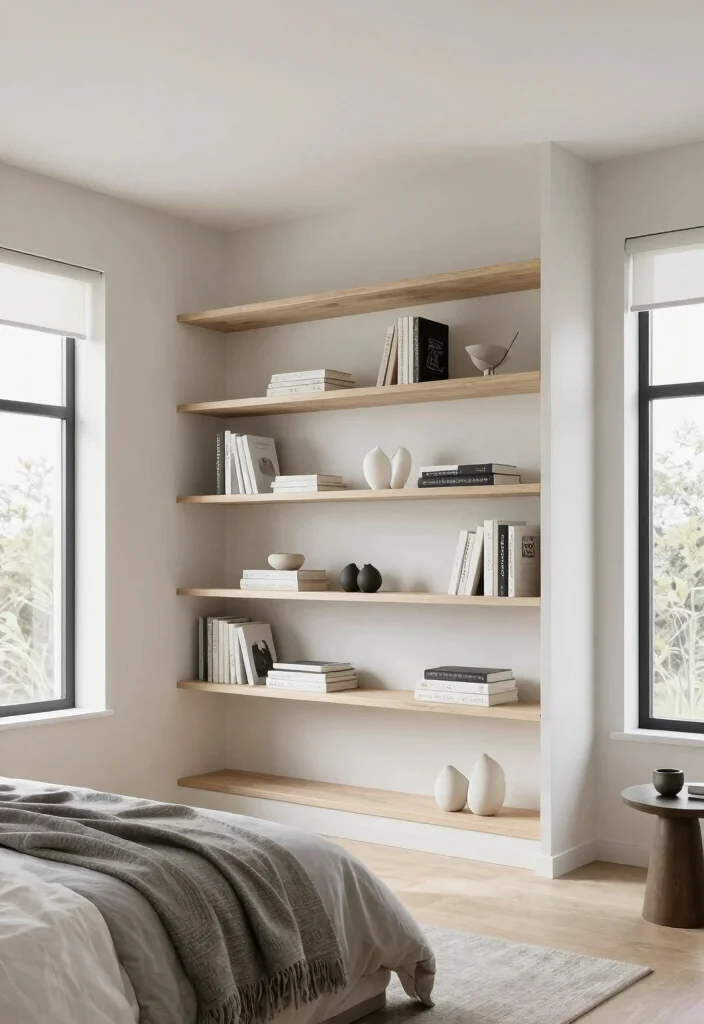 17 Down Ceiling Design Bedrooms Ideas for a Clean Layered Look - 11. Open Shelving 1