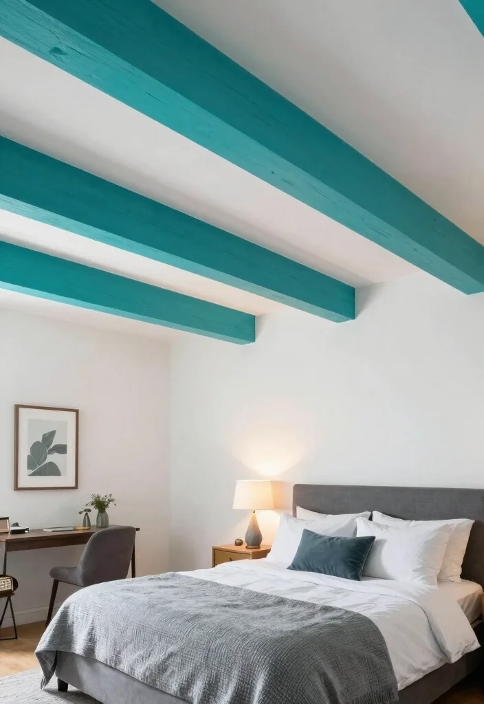17 Down Ceiling Design Bedrooms Ideas for a Clean Layered Look - 13. Painted Beams 1