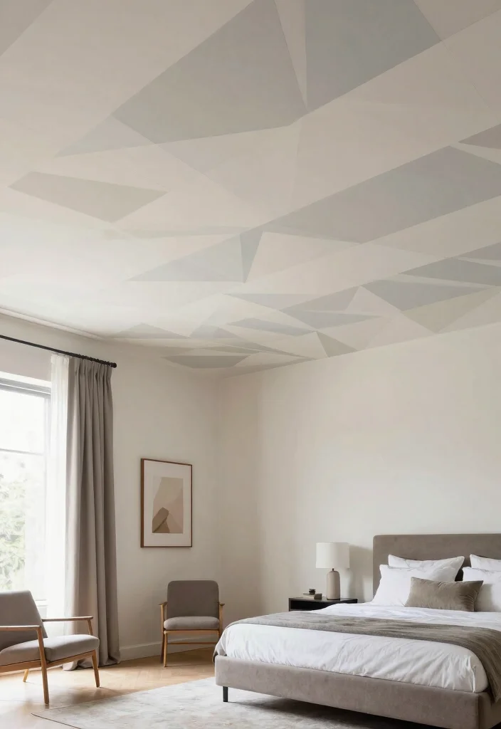 17 Down Ceiling Design Bedrooms Ideas for a Clean Layered Look - 15. Geometric Patterns 1