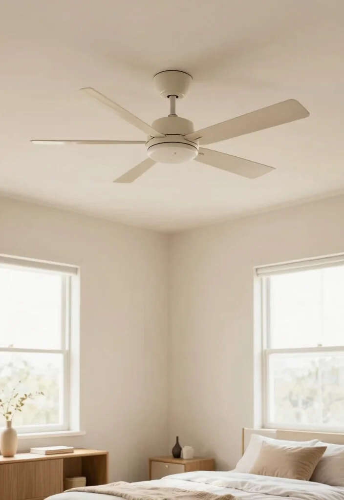 17 Down Ceiling Design Bedrooms Ideas for a Clean Layered Look - 6. Minimalist Ceiling Fans 1
