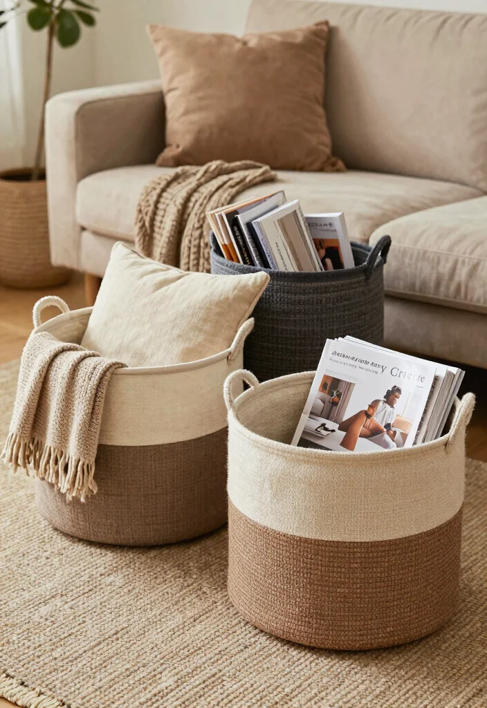 17 Mid Terrace House Ideas for Smart Narrow Living - 9. Clear Clutter with Baskets 1