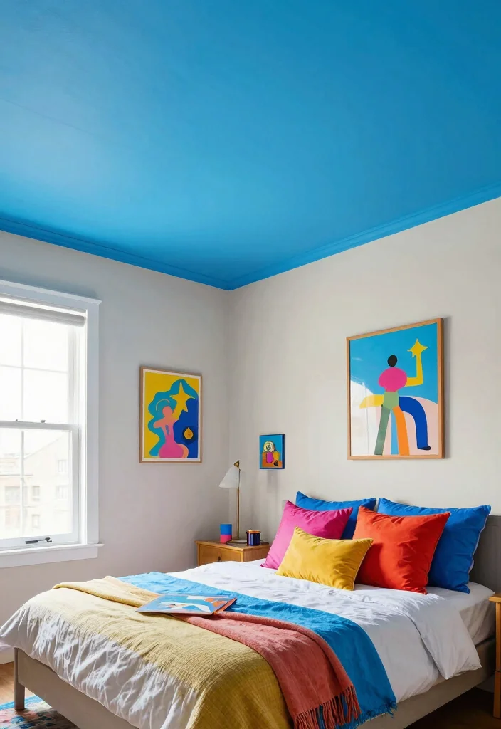 17 Painted Ceiling Bedroom Ideas: Bold Designer Statement - 10. Fun Pop of Color 1