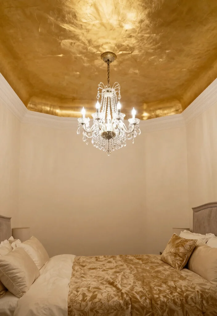 17 Painted Ceiling Bedroom Ideas: Bold Designer Statement - 14. Elegant Metallic Accents 1