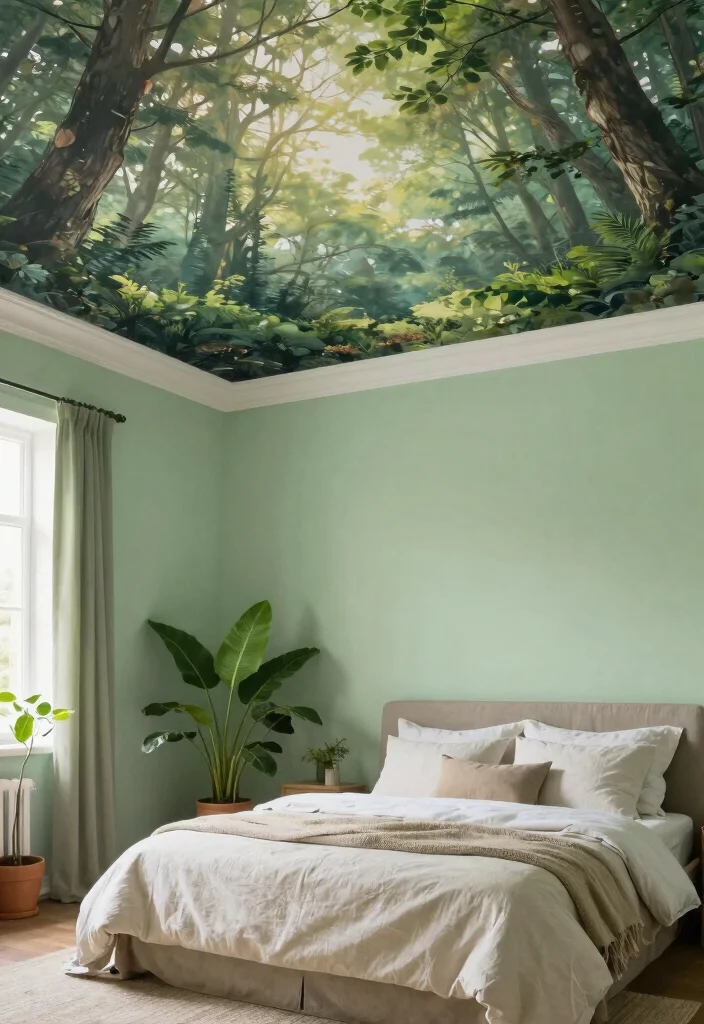 17 Painted Ceiling Bedroom Ideas: Bold Designer Statement - 15. Nature-Inspired Murals 1