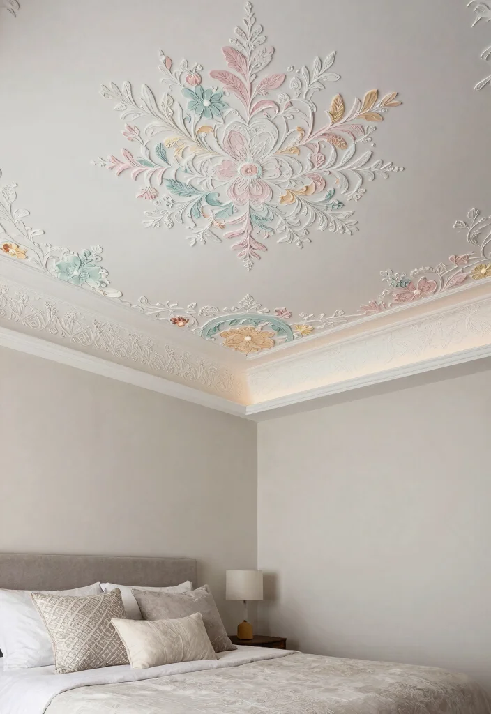 17 Painted Ceiling Bedroom Ideas: Bold Designer Statement - 16. Artistic Stencils 1