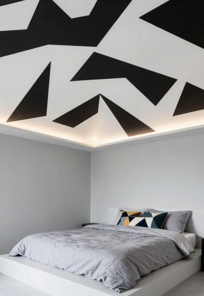 17 Painted Ceiling Bedroom Ideas: Bold Designer Statement - 2. Bold Geometric Patterns 1