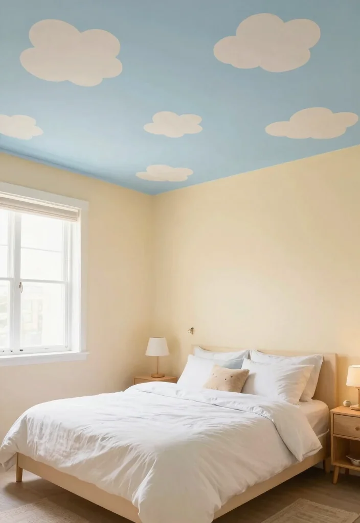 17 Painted Ceiling Bedroom Ideas: Bold Designer Statement - 3. Whimsical Clouds 1