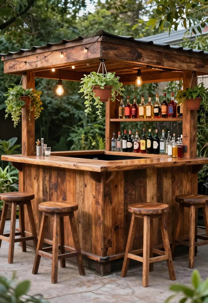 17 Patio Bar Ideas: Entertaining Outdoors Done Right - 1. Rustic Wooden Bar 1