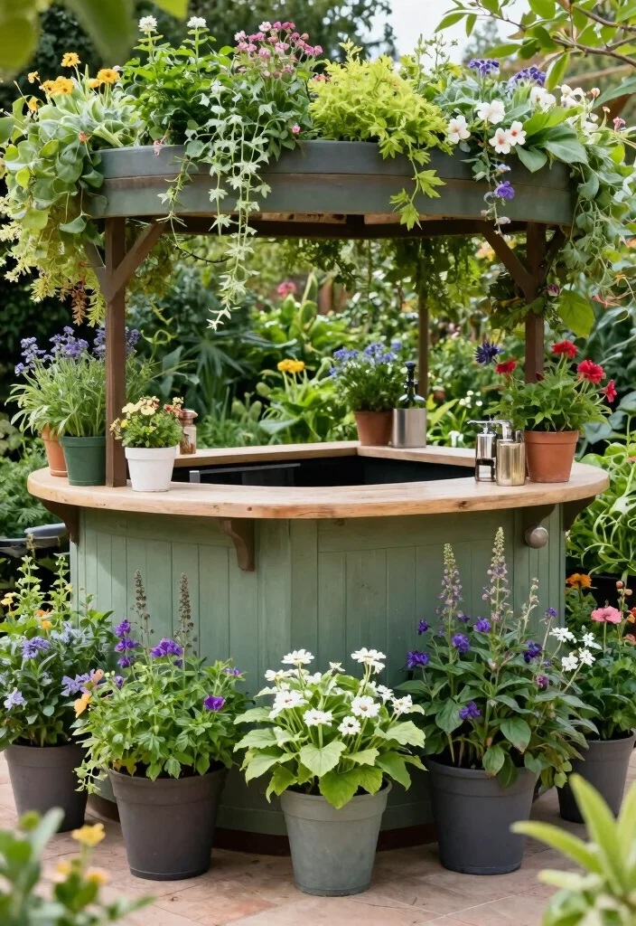 17 Patio Bar Ideas: Entertaining Outdoors Done Right - 8. Garden Bar with Planters 1