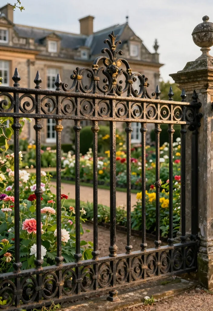 17 Ranch Fence Ideas for Rustic Wide Open Charm - 8. Vintage Wrought Iron Fencing 1