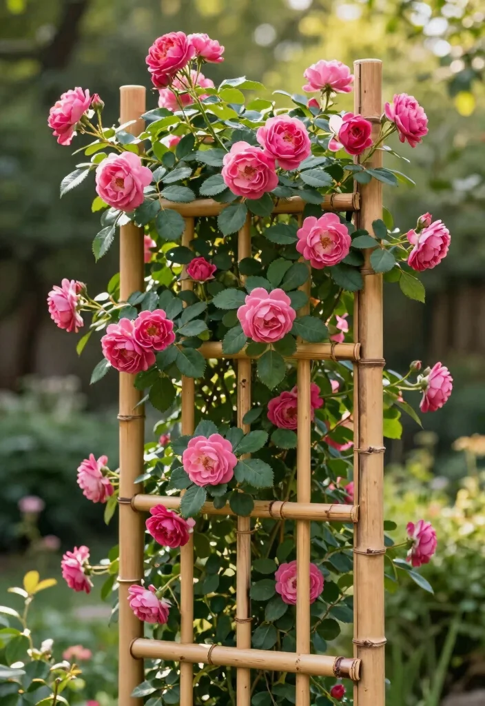 17 Rose Trellis Ideas: Romantic Blooming Structures - 12. Decorative Bamboo Trellis 1