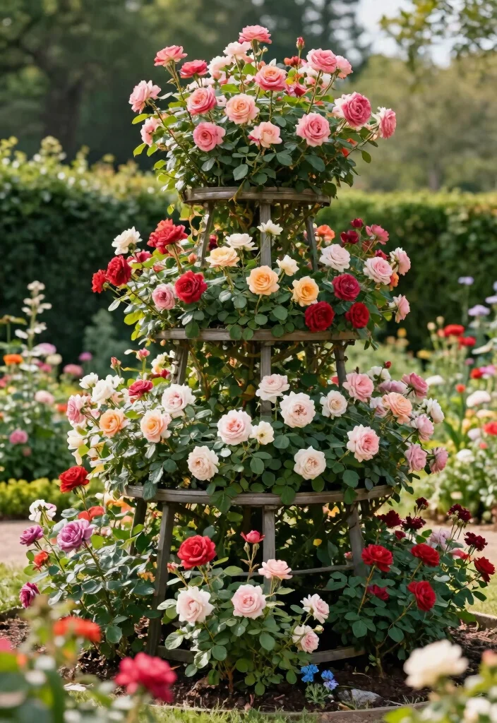 17 Rose Trellis Ideas: Romantic Blooming Structures - 15. Multi-Tiered Trellis 1