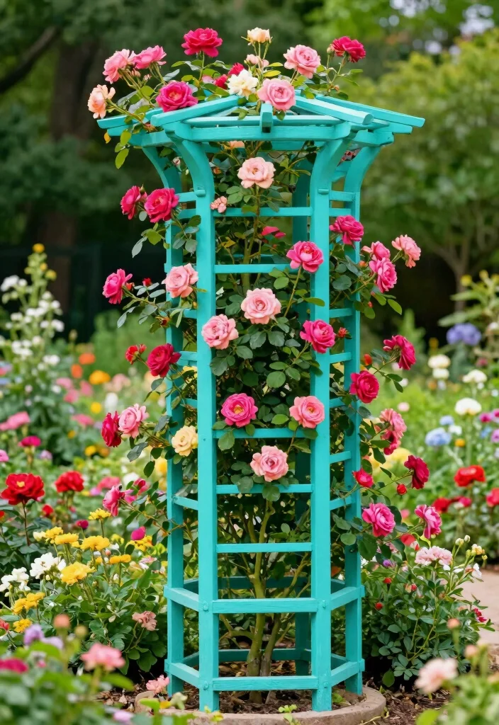 17 Rose Trellis Ideas: Romantic Blooming Structures - 17. Colorful Trellis Paint 1