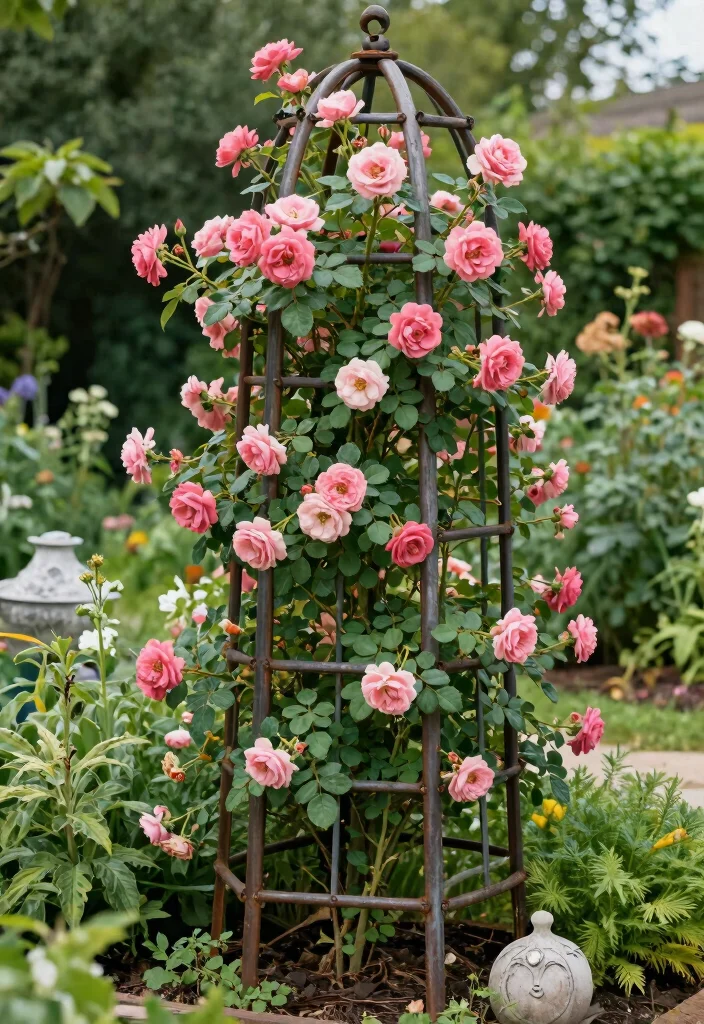 17 Rose Trellis Ideas: Romantic Blooming Structures - 6. Rustic Metal Trellis 1