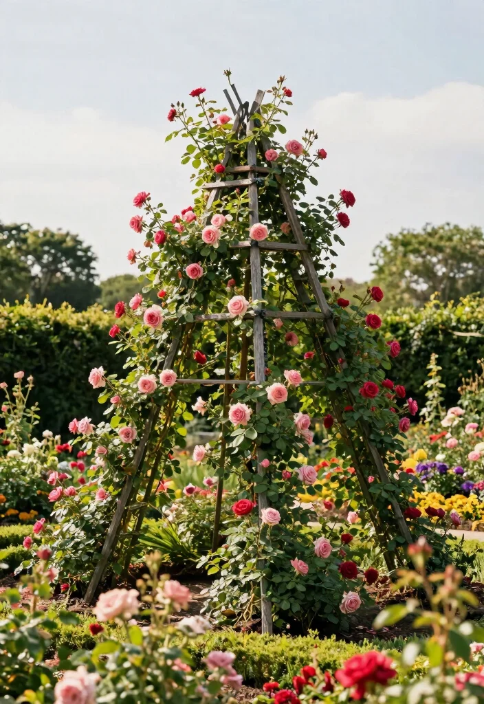 17 Rose Trellis Ideas: Romantic Blooming Structures - 7. Pyramid Trellis 1