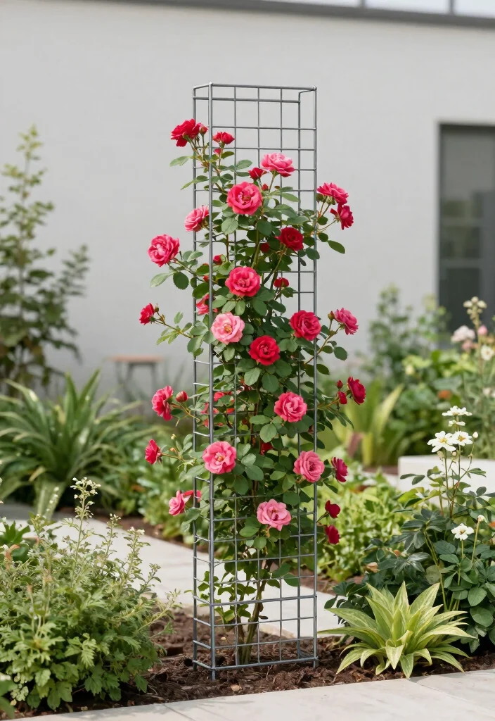 17 Rose Trellis Ideas: Romantic Blooming Structures - 9. Vertical Wire Trellis 1