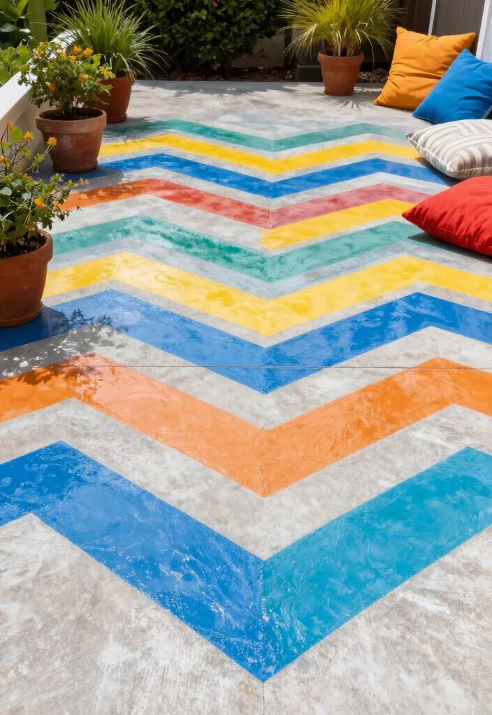 18 Concrete Patio Ideas on a Budget: Affordable Transformations 1 18 Concrete Patio Ideas on a Budget: Affordable Transformations - 1. Painted Concrete Patterns 1
