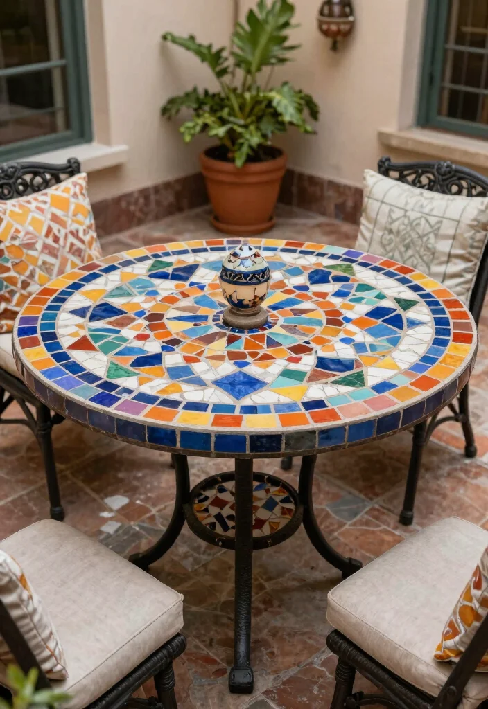 18 Concrete Patio Ideas on a Budget: Affordable Transformations 14 18 Concrete Patio Ideas on a Budget: Affordable Transformations - 14. DIY Mosaic Table 1