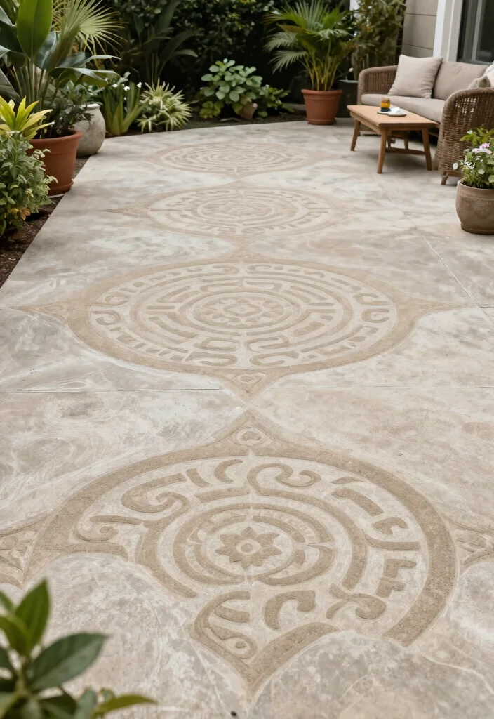 18 Concrete Patio Ideas on a Budget: Affordable Transformations 5 18 Concrete Patio Ideas on a Budget: Affordable Transformations - 5. Stenciled Concrete Designs 1